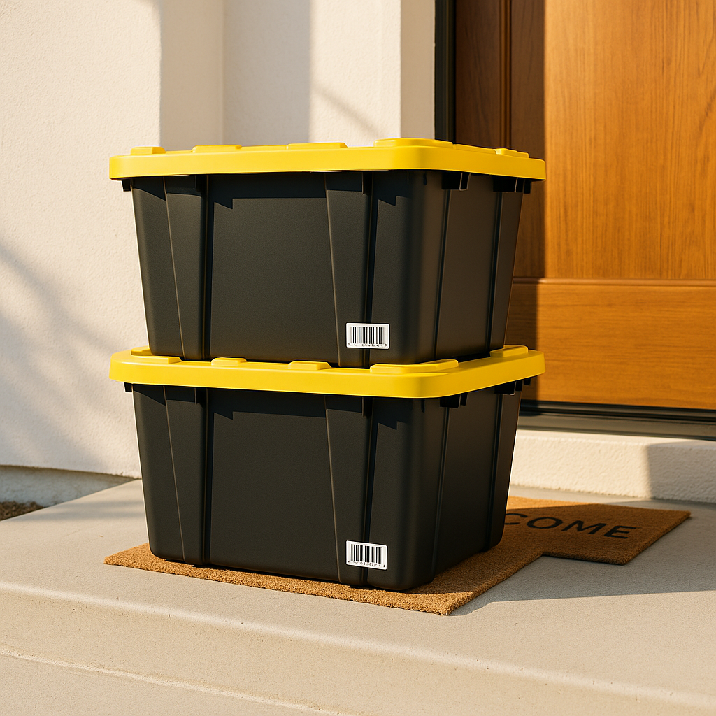 Storage totes delivered to a doorstep