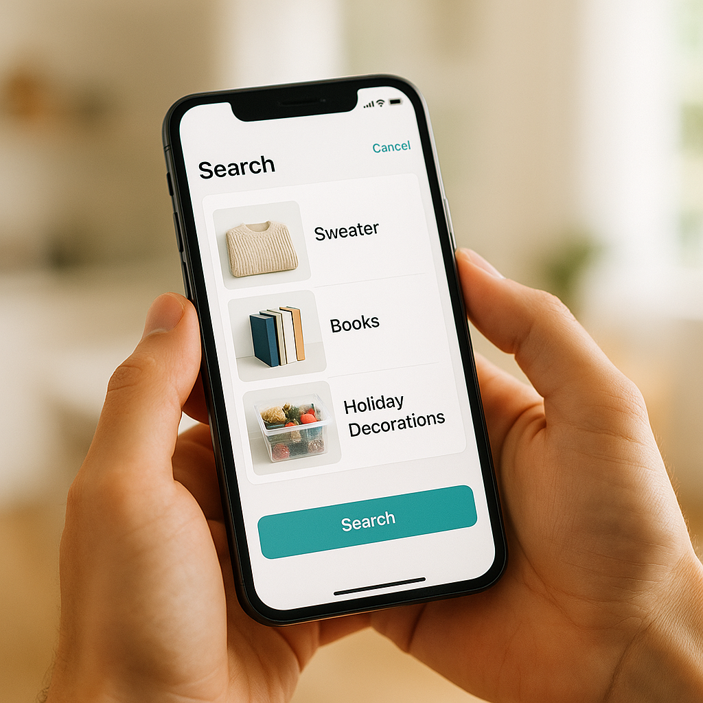 Phone showing the Tote Llama app search feature