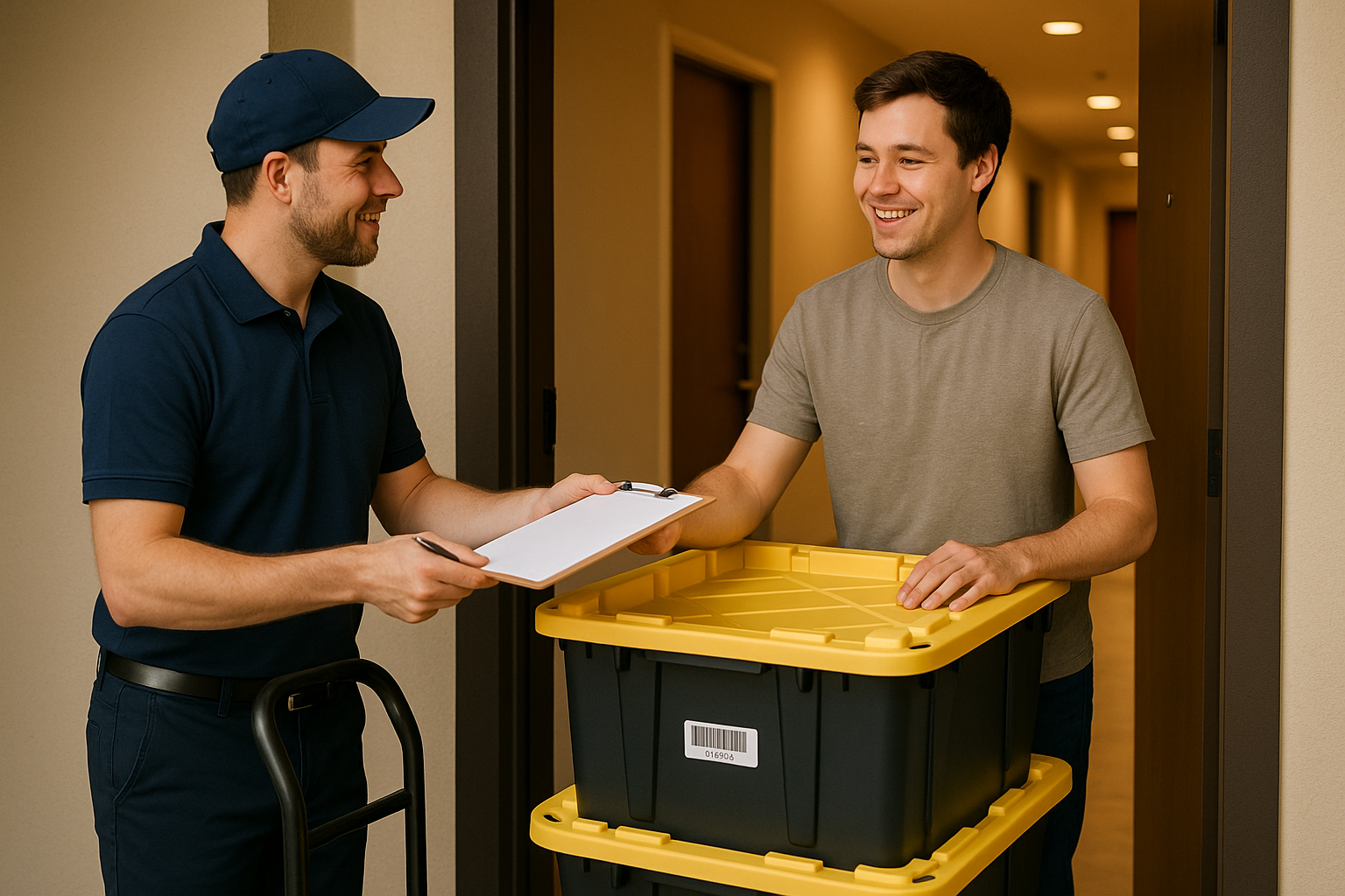 Totes being picked up by delivery person